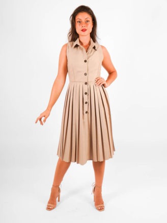 Robe plissée beige